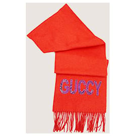 Gucci-Sequin-Embroidery Scarf-Red