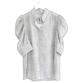 Frame Denim-Frame Gillian python print silk blouse-White