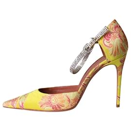 Amina Muaddi-Zapatos de salón con estampado de jacquard floral amarillo - talla UE 37 (Reino Unido 4)-Amarillo