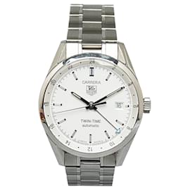 Tag Heuer-Tag Heuer Silver Automatic Stainless Steel Carrera Twin-Time Watch-Silvery