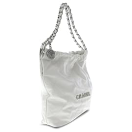 Chanel-Chanel White Small 22 Quilted Shiny Calfskin Tote-White