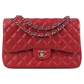 Chanel-Solapa forrada de piel de cordero clásica Jumbo roja Chanel-Roja