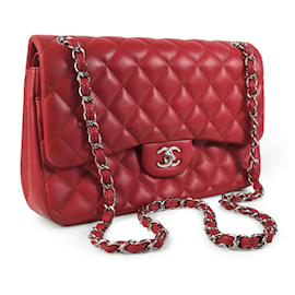 Chanel-Chanel Red Jumbo Classic Lammfell gefütterte Klappe-Rot