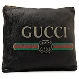 Gucci-Pochette Gucci en cuir noir avec logo Gucci-Noir