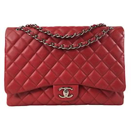 Chanel-Aba forrada Chanel Red Maxi Classic Caviar-Vermelho