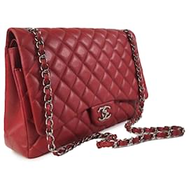 Chanel-Aba forrada Chanel Red Maxi Classic Caviar-Vermelho