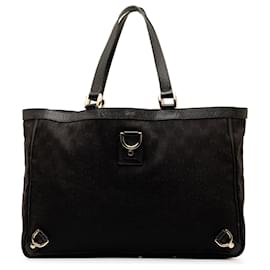 Gucci-Borsa tote Gucci D-Ring in tela GG nera Abbey-Nero