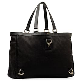 Gucci-Gucci Black GG Canvas Abbey bolso de mano con anilla en D-Negro