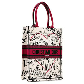 Dior-Dior Tote tipo libro vertical Graffiti Dioramour de lona bordada blanca-Blanco