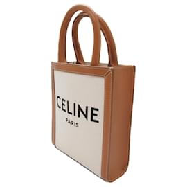 Céline-Mini Cabas verticales de lona blanca Celine-Blanco,Otro