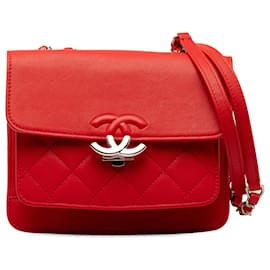 Chanel-Chanel Red Mini couro de bezerro CC Box Flap-Vermelho