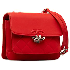Chanel-Chanel Red Mini couro de bezerro CC Box Flap-Vermelho