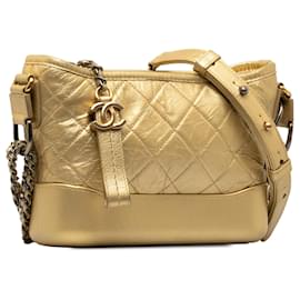 Chanel-Borsa a tracolla Gabrielle piccola Chanel in pelle di agnello metallizzata dorata-D'oro