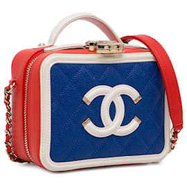Chanel-Chanel Blue Small Tricolor Caviar CC Vanity Case in filigrana-Blu