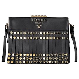 Prada-Prada Studded Idol Shoulder Bag in Black Saffiano Lux Leather-Black