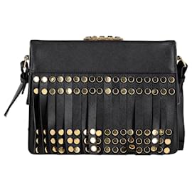Prada-Prada Studded Idol Shoulder Bag in Black Saffiano Lux Leather-Black