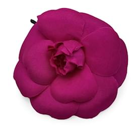 Chanel-Vintage Fuchsia Pink Fabric Camellia Camelia Bow Brooch-Pink