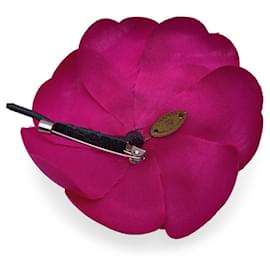 Chanel-Broche vintage de tecido rosa fúcsia camélia laço camélia-Rosa