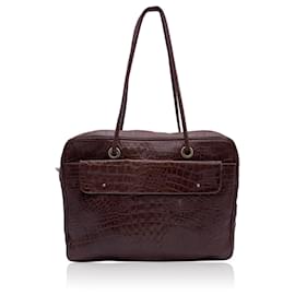Autre Marque-Vintage Brown Embossed Leather Shoulder Bag-Brown