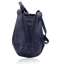 Cartier-Vintage Blue Leather Drawstring Bucket Shoulder Bag-Blue