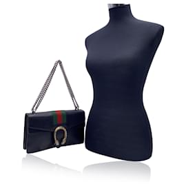 Gucci-Black Leather Small Web Stripes Dionysus Shoulder Bag-Black