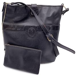 Cartier-Trussardi Vintage Black Canvas Leather Bucket Shoulder Bag-Black