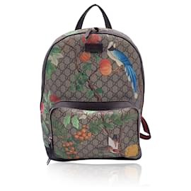 Gucci-Monogram GG Supreme Canvas Tian Web Backpack Bag-Beige