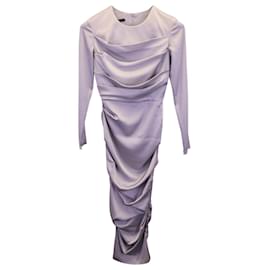 Autre Marque-Alex Perry Calder Ruched Midi Dress in Grey Satin-Grey