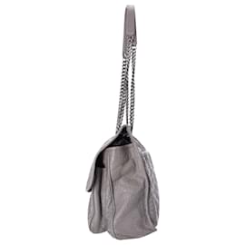 Saint Laurent-Saint Laurent Quilted Crinkle Large Niki Bag in Grey Leather-Grey