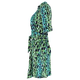 Diane Von Furstenberg-Diane Von Furstenberg Printed Wrap Dress in Green Silk-Green