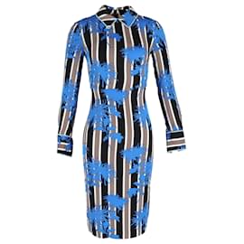 Diane Von Furstenberg-Diane Von Furstenberg Printed Long-Sleeve Dress in Blue Silk-Blue