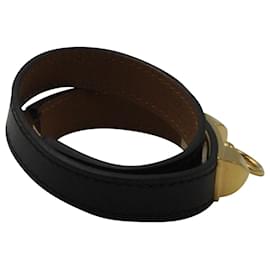 Hermès-Pulsera Hermès Rivale Tour forrada chapada en oro en cuero negro-Negro