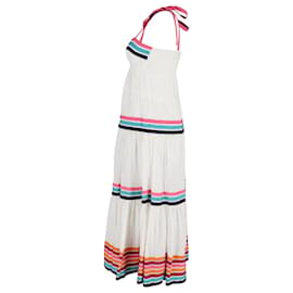 Zimmermann-Zimmermann – Gestuftes Kleid aus weißem Leinen mit Ripsbandbesatz-Weiß