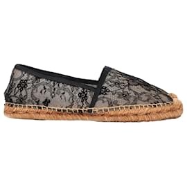 Dolce & Gabbana-Dolce & Gabanna Lace Espadrille Flats in Black Canvas -Black