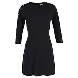 Sandro-Sandro Fringed Sleeve Mini Dress in Black Polyester-Black