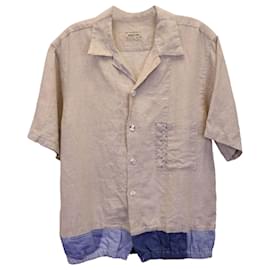 Autre Marque-Kapital Kountry Two-Tone Button-Up Shirt in Beige Linen-Brown,Beige