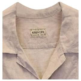 Autre Marque-Kapital Kountry Two-Tone Button-Up Shirt in Beige Linen-Brown,Beige