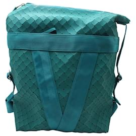 Bottega Veneta-Bottega Veneta Intrecciato Rubberised Backpack In Turquoise Canvas-Other