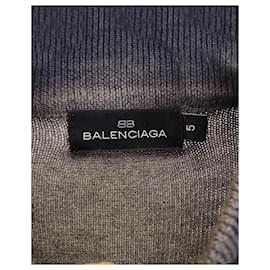 Balenciaga-Jersey Balenciaga a rayas con cuello alto en lana gris-Gris