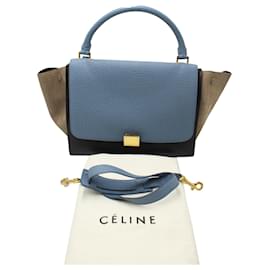 Céline-Bolso Celine grande con asa superior en forma de trapecio en cuero azul-Azul