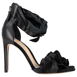 Alexandre Birman-Alexandre Birman Ruffle-Embellished Sandals in Black Leather-Black