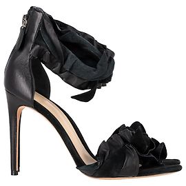 Sandali Alexandre Birman con volant decorati in pelle nera Nero