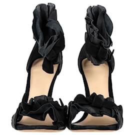 Alexandre Birman-Alexandre Birman Ruffle-Embellished Sandals in Black Leather-Black