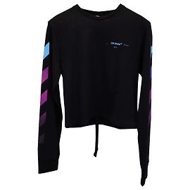 Off White Camiseta de manga comprida com estampa gradiente esbranquiçada em algodão preto Preto