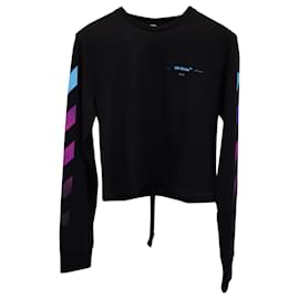 Off White-Off-White Gradient Print Langarm-T-Shirt aus schwarzer Baumwolle-Schwarz