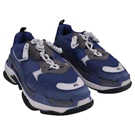 Balenciaga-Tênis Balenciaga Triple S em poliuretano cinza azulado-Azul,Azul marinho