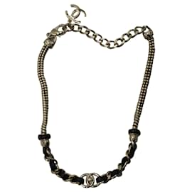 Chanel-Chanel Metal Lambskin CC Turnlock Choker Necklace in Black Leather-Black