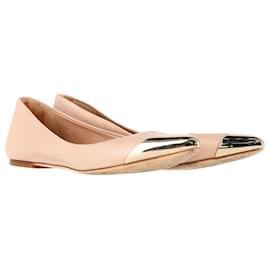 Christian Dior-Christian Dior Gold Tip Ballet Flats in Nude Leather-Flesh