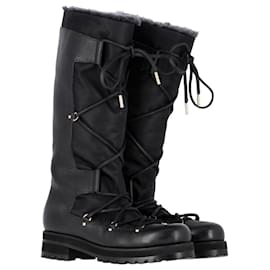 Jimmy Choo-Jimmy Choo Rabbit Fur-Lined Snow Boots in Black Leather-Black