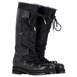 Stivali da neve foderati in pelliccia di coniglio Jimmy Choo in pelle nera Nero